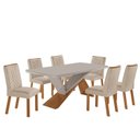 Ver imagem 2 de Conjunto Sala de Jantar Mesa Texas Tampo 180cm Canto Copo de MDF/Vidro e 6 Cadeiras Kate Off White/Creme/Marromle/Serig.