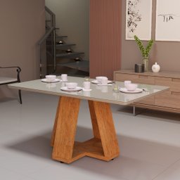 Mesa de Jantar Pérola 120x80 Retangular Off White 6 Lugares Tampo Vidro Estilo Elegante - 2