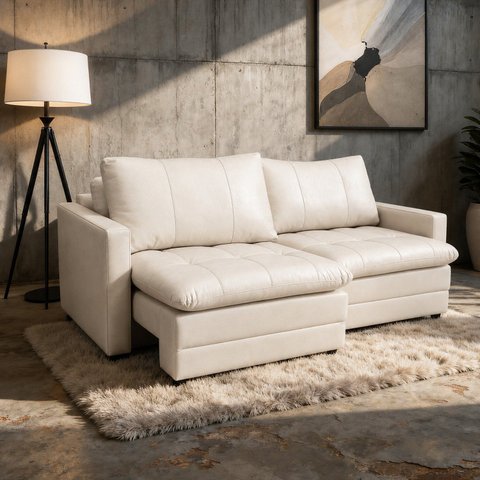 Sofá-Cama Retrátil e Reclinável Couro Legítimo 2 Lugares 180cm Cannes