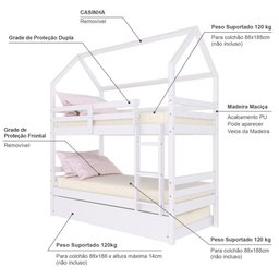 Treliche Casinha Solteiro Slim Rb Madeira Maciça Branco Housin - 4