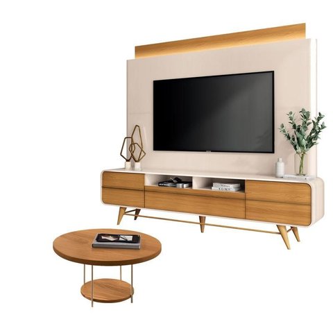 Estante Home Theater Nobre Off White Cinamomo e Mesa de Centro Sky Cinamomo – Hb Móveis