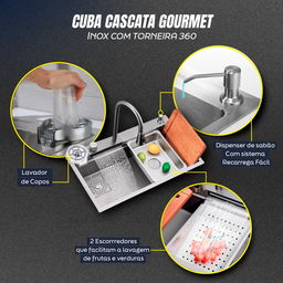 Cuba Cascata Gourmet Premium Torneira Lavador Copos Completa Aço Inoxidável 304 Brinovar - 4
