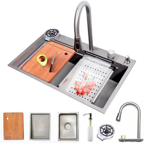 Cuba Cascata Gourmet Premium Torneira Lavador Copos Completa Aço Inoxidável 304 Brinovar