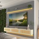 Ver mais imagens de Estante Home para TV até 85 Polegadas com LED Ripado e Portas Rattan 100% MDF 250CMX228,8cm Nobre Native Cinza