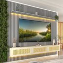 Ver imagem 1 de Estante Home para TV até 85 Polegadas com LED Ripado e Portas Rattan 100% MDF 250CMX228,8cm Nobre Native Cinza