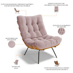 Kit 2 Poltronas Decorativas Sala de Estar Costela L02 Bouclê Rosê - Lyam Decor - 4 Kit 2 Poltronas Decorativas Sala de Estar Costela L02 Bouclê Rosê - Lyam Decor - 4