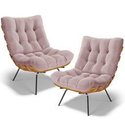 Kit 2 Poltronas Decorativas Sala de Estar Costela L02 Bouclê Rosê - Lyam Decor - 1 Kit 2 Poltronas Decorativas Sala de Estar Costela L02 Bouclê Rosê - Lyam Decor - 1