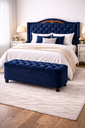 Ver imagem 1 de Kit de Quarto Lisboa Cabeceira de Cama Box e Calçadeira Baú Queen 160 Cm Suede Azul Marinho Eli Móve