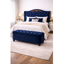 Ver imagem 1 de Kit de Quarto Lisboa Cabeceira de Cama Box e Calçadeira Baú Queen 160 Cm Suede Azul Marinho Eli Móve