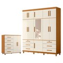 Ver imagem 1 de Guarda Roupa Casal Triton Plus 11 Portas com Espelho e Cômoda Toronto Cinamomo Off White - Móveis Al