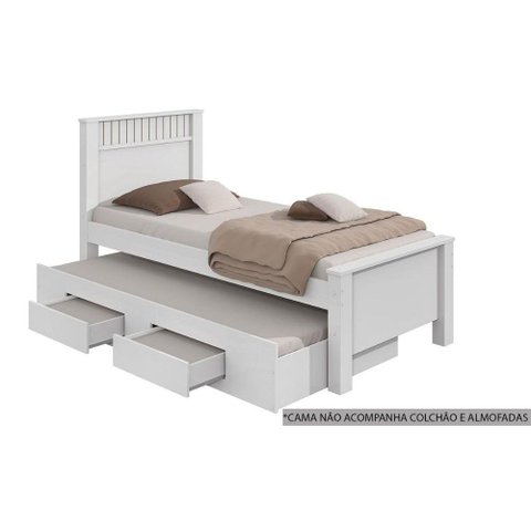Cama Solteiro Athenas 2 Gavetas c/Auxiliar Branco - Lopas