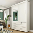 Ver imagem 1 de Guarda Roupa Solteiro com Espelho 2 Portas de Correr 6 Gavetas com Pés 133cm Chicago Branco - TCIL Móveis