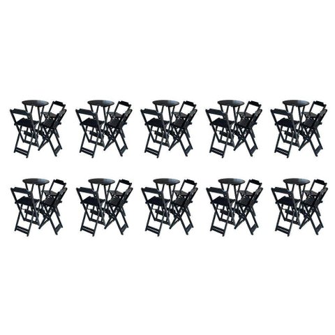 Kit 10 Jogos De Mesa Bistrô De Madeira Dobrável Com 3 Banquetas - Preto