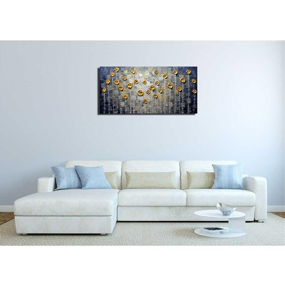 Quadro Pintura Tela bambu dots prata pontos golden 5555: 50cm (A) x 100cm (L) - 5