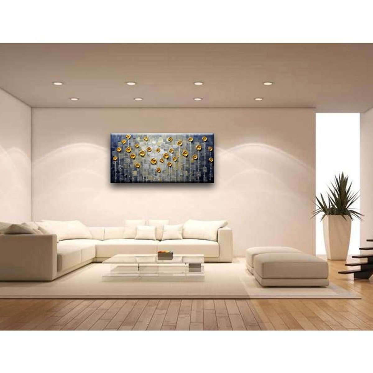 Quadro Pintura Tela bambu dots prata pontos golden 5555: 50cm (A) x 100cm (L) - 1