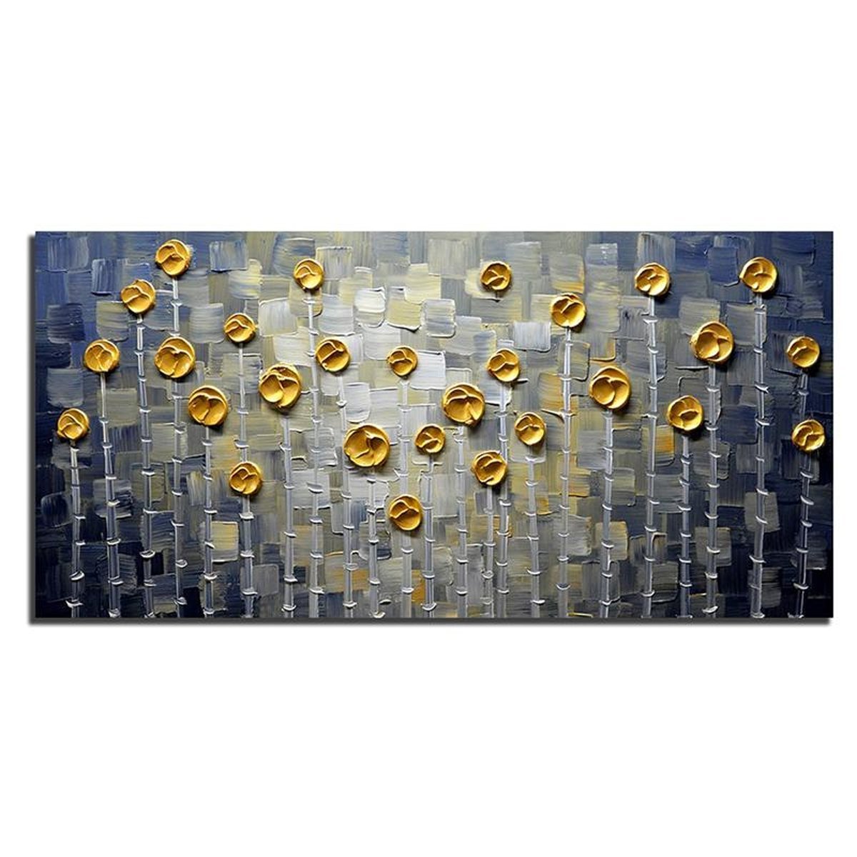 Quadro Pintura Tela bambu dots prata pontos golden 5555: 50cm (A) x 100cm (L) - 2