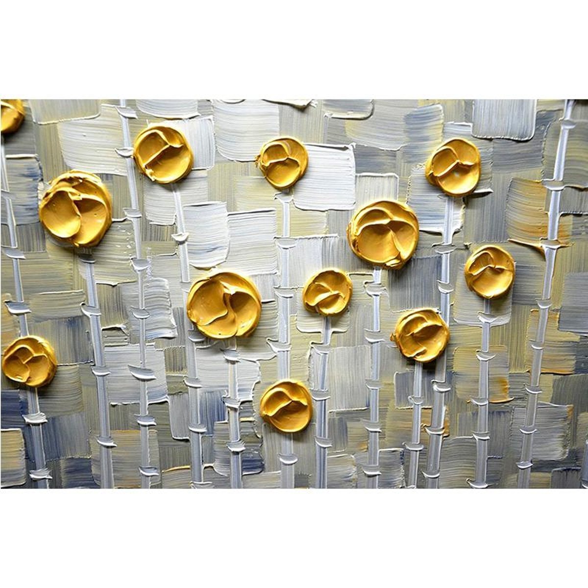 Quadro Pintura Tela bambu dots prata pontos golden 5555: 50cm (A) x 100cm (L) - 4