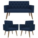 Ver imagem 5 de Estilo na Recepção Kit Namoradeira + 2 Poltronas Capitonê Azul-marinho