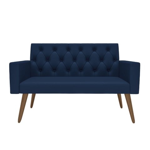 Estilo na Recepção Kit Namoradeira + 2 Poltronas Capitonê Azul-marinho