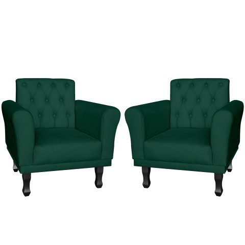 Kit 2 Poltronas Decorativa Classic Suede Verde Pés Madeira Mz Decor