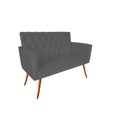 Namoradeira Decorativa Nina Capitonê Suede Cinza 2 Lugares Pés Madeira Ms Decor