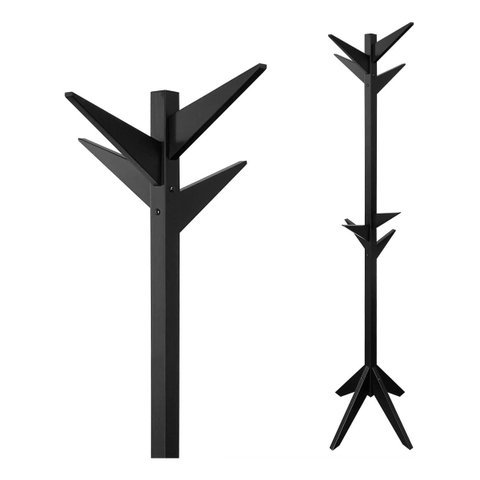 Mancebo de Madeira com Araras de Roupas e Bolsa para Quarto Resion Cabideiro Reticulado Preto