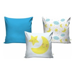 Kit Cortina + 3 Capas Almofadas Infantil Nuvem Azul Mod 05 - 2