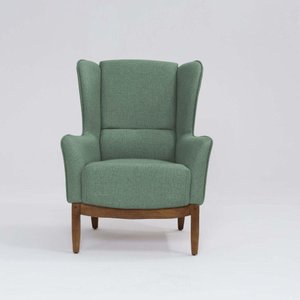 Poltrona Decorativa Realeza Base Madeira Linho Verde Sálvia - Larbelle