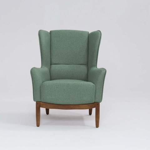 Poltrona Decorativa Realeza Base Madeira Linho Verde Sálvia - Larbelle