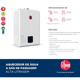 Aquecedor de Água a Gás Digital Rheem 40 Litros Glp Bivolt Branco - 7