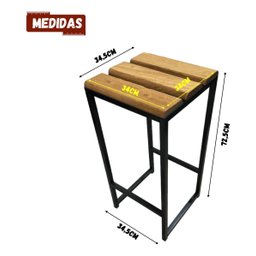 3 Tamborete Indust Quadrado Assento Madeira Natural 72,5cm Acabamento da Estrutura Pintura Cor Preto - 3