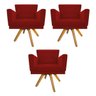 kit 03 Poltronas Dália Base Giratória de Madeira Suede Vermelho - Doce Sonho Móveis - 1