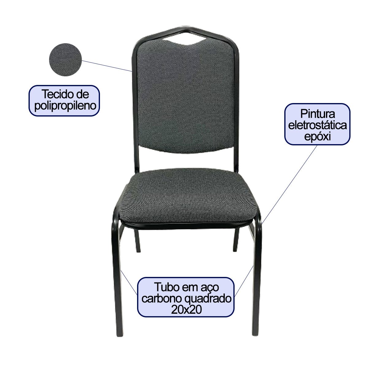 Cadeira para Hotel ou Eventos com Reforço Empilhável Cor Cinza Preto Kit 4 Unidades Poltronas do Sul - 2