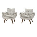 Ver imagem 1 de Kit 2 Poltrona Decorativa Canoa Retrô Suede Bege para Sala de Estar Luxo Escritório Quarto