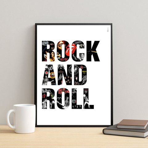 Quadro Rock And Roll - Bandas 24x18cm:moldura Branca