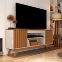 Ver imagem 1 de Rack Malibu Ripado 160cm 2 Portas para Tv até 65 Polegadas Offwhite com Freijó - Rede Móveis