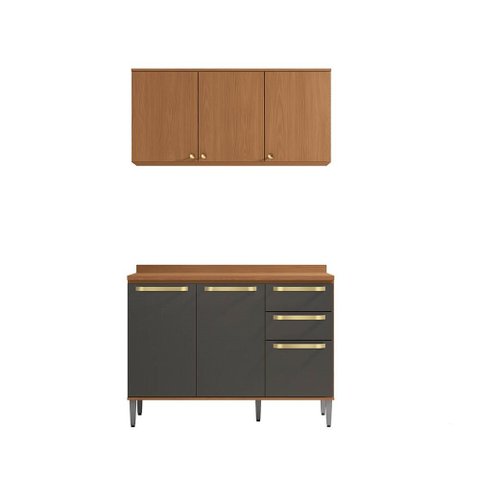 Armário de Cozinha Compacta 120cm Canela/Preto/Canela Elara Kappesberg