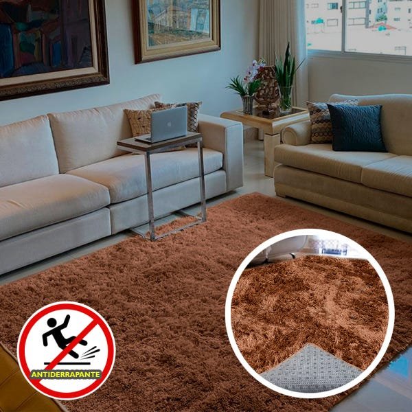 Tapete Felpudo Sala Quarto e Escritório Antiderrapante Fofo Casa Dona 100x140cm Caramelo - 3