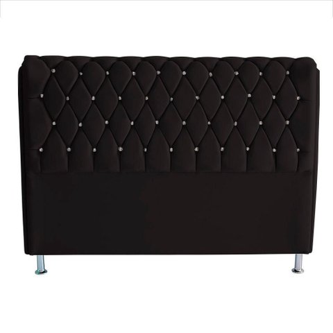 Cabeceira de Cama Box Londres King 195 Cm Suede Botão de Strass Preto do Lar Móveis e Decoração