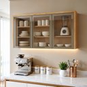 Ver imagem 1 de Armário Aéreo para Cozinha 3 Portas de Vidro 120cm Nobre Marrom/Cinamomo/Cinza