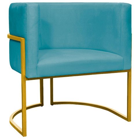 Poltrona Decorativa Recepção Luna Suede Cores Base de Ferro Dourada - Azul-turquesa, Suede