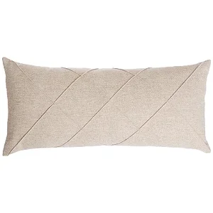 Capa Almofada Linho Retangular Baguete Grande Bege Cru Detalhe Drapeada 30x65cm