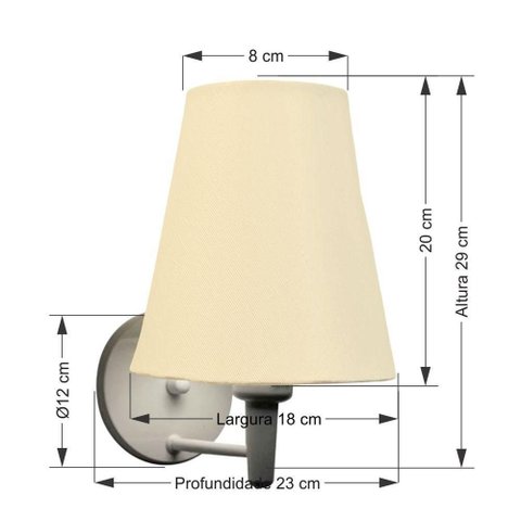 Arandela Cone Md-2007 Base Branco Cúpula em Tecido 20/08x18cm Algodão Crú - Bivolt