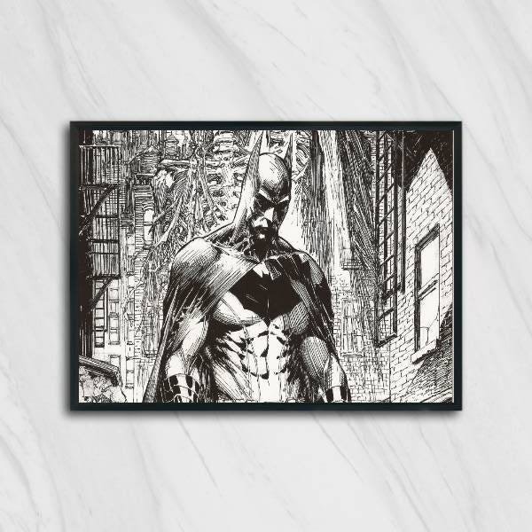 Quadro Decorativo Desenho Batman Preto e Branco - 1