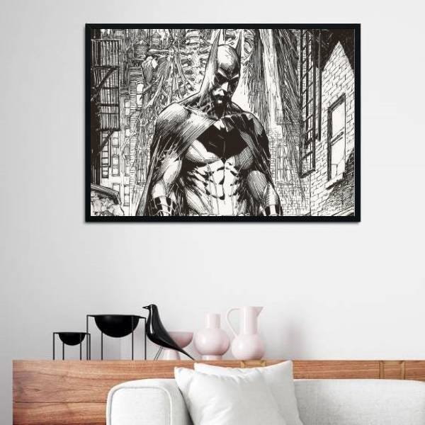 Quadro Decorativo Desenho Batman Preto e Branco - 2