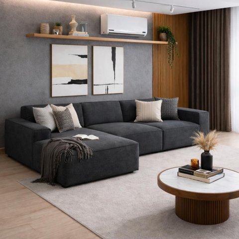 Sofá Luma 3 Lugares 2,75m com Chaise Compactair - Balaqui Cor:grafite