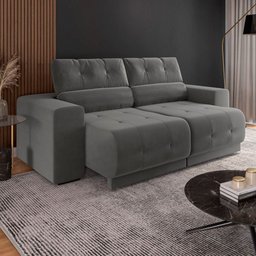 Sofá Retrátil e Reclinável 3 Lugares Tecido Veludo Cinza 3080 Mamflex - 4