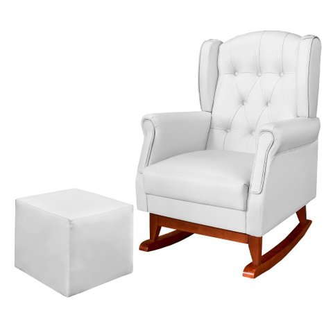 Poltrona Canoa Inês com Puff 67cm Corino Branco - Sallar Home