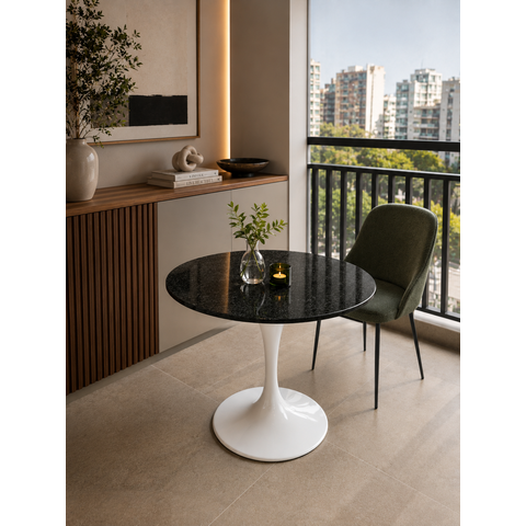Mesa de Jantar Saarinen Branco - Redonda 80cm - Mármore São Gabriel