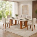 Ver imagem 1 de Sala de Jantar 180x90 Luna 6 Cadeiras Bom Pastor Naturale/Off Linho Off